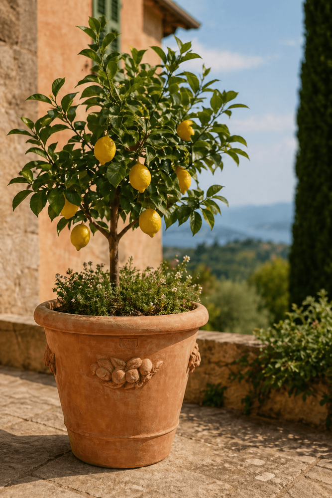 Vaso con Limoni – grand pot de jardin méditerranéen avec décor citron